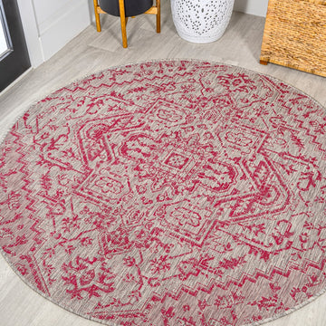 Estrella Bohemian Medallion Textured Weave Indoor/outdoor Round Rug